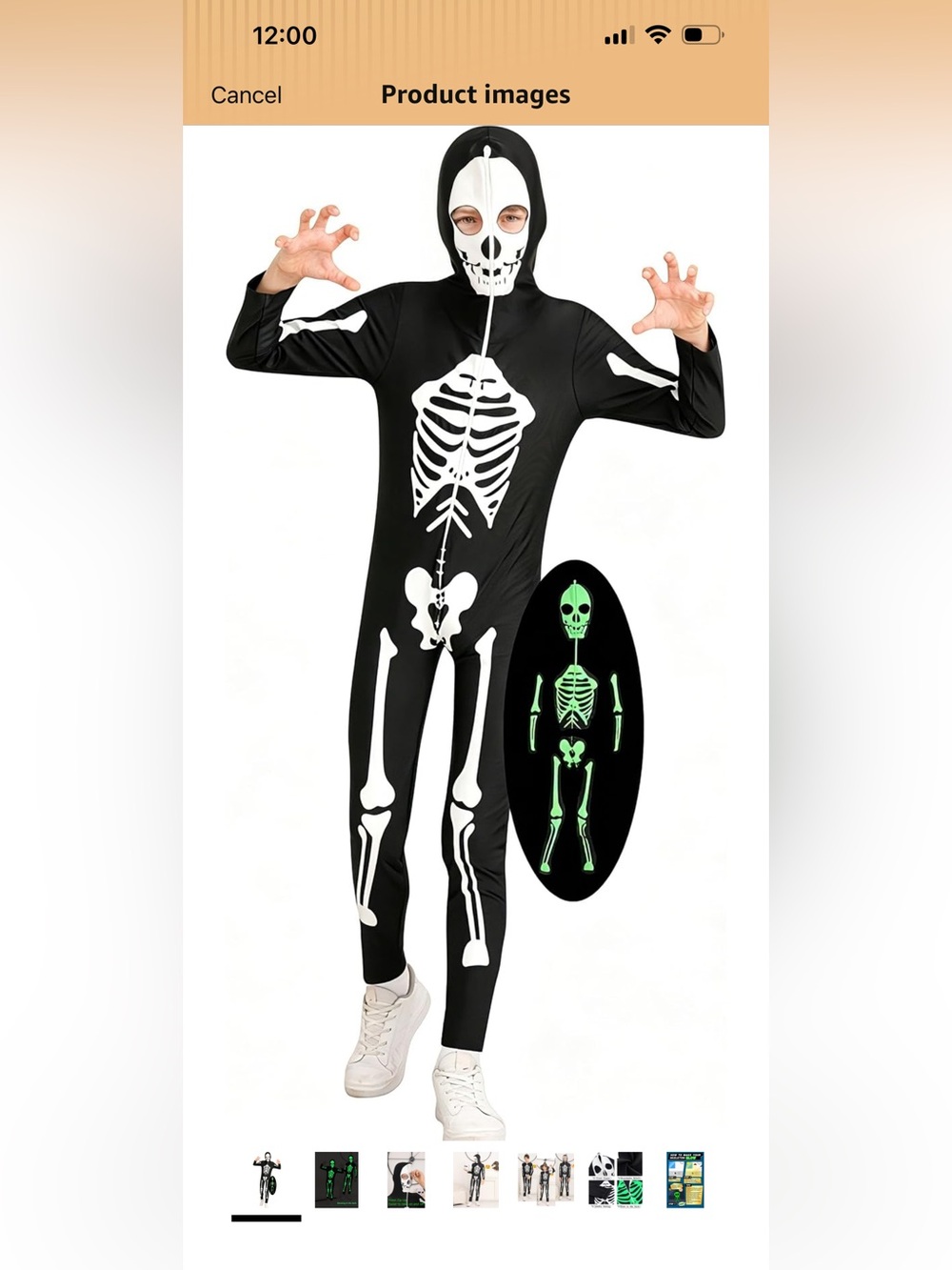 Kids Black Skeleton Glow-In-The-Dark Costume